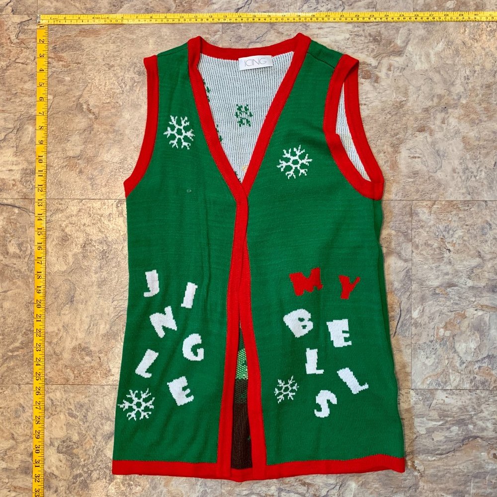 Jingle My Bells Ugly Christmas Sweater Vest Holiday Party Green Red Medium M